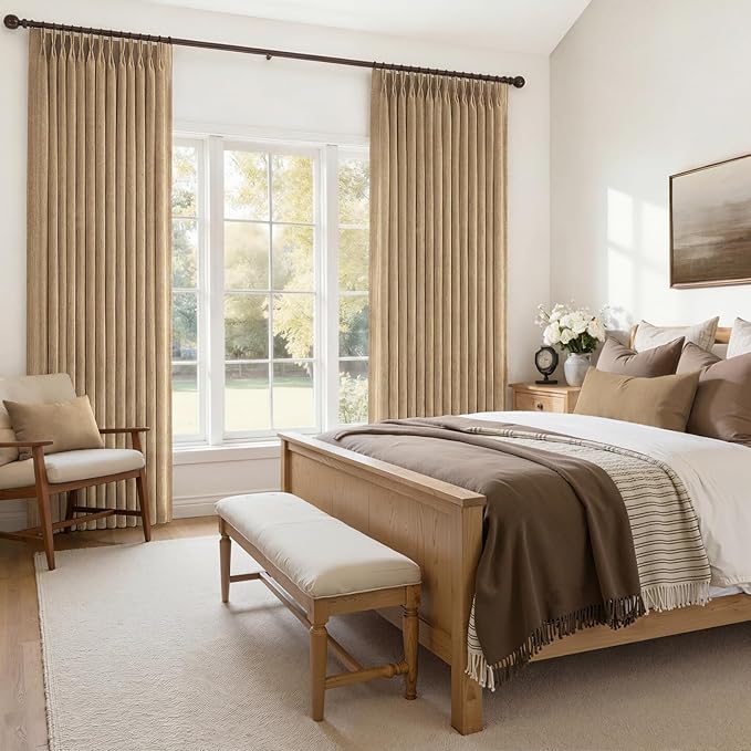 Extra Long Rust Brown Semi Sheer Living Room High Ceiling Curtains 108 Inch 2 Panels Set, Memory Shape Pinch Pleated Linen Blend Light Filtering Elegant Curtain & Drapes for Large Window 40"W x 108"L