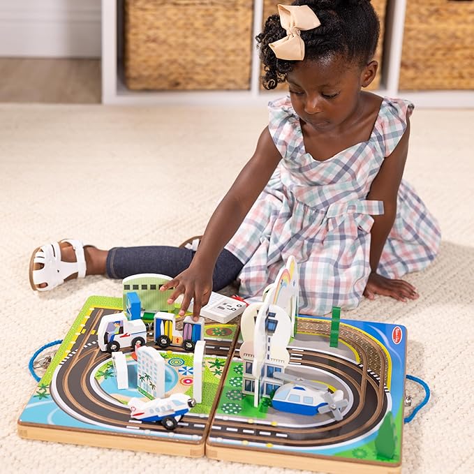 Melissa & Doug Take-Along Airport Play Set, Vehicles, Built-in Tracks for Boys and Girls Ages 3+ - FSC-Certified