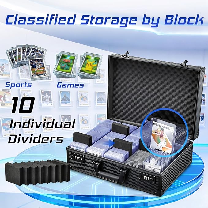 Card Storage Box for 3" x 4" 35pt Toploaders, Sports Cards Case with Lock, Trading Card Storage Box Holds 750 Top Loaders or 190 Magnetic Holders, Card Collection Box for Collectors, X-Large