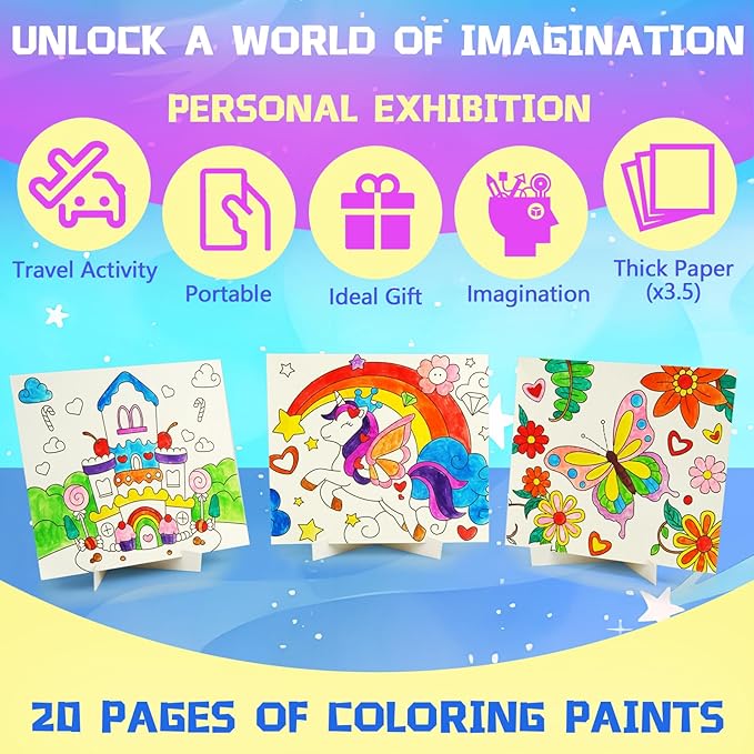 20 Pages Coloring Books for Kids Ages 4-8, 12 Color Strips Water Color Paint Sets, Arts and Crafts Drawing Activities Party Favors for Kids 3-5, Toys Birthday Gifts for Boys Girls