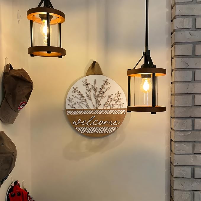 3D Wooden Welcome Sign for Front Door, Boho Rustic Round Door Hanger, Modern Farmhouse Wall Decor, Housewarming Gift for New Home, Porch & Fence Decoration for Spring, Summer, Fall and All Seasons