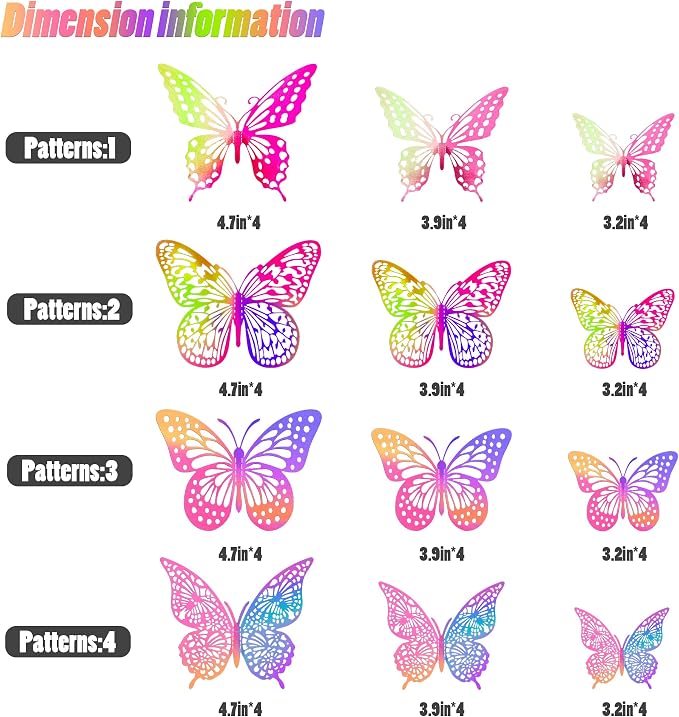 SAOROPEB 3D Butterfly Wall Decor 48 Pcs Laser Purple Butterfly Decorations | 4 Styles 3 Sizes, Birthday Decorations Butterfly Party Decorations Cake Decorations, Removable Stickers