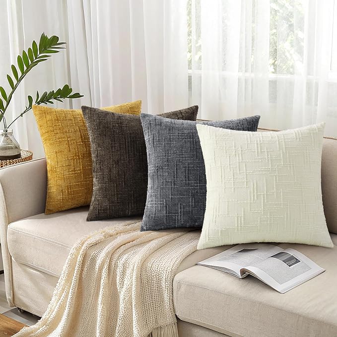 decorUhome Textured Chenille Throw Pillow Covers 24x24 Set of 2 Dark Grey | Fall Modern Farmhouse Soft Cozy Slubby Couch Pillow Cases Boho Decorative Pillow Cases for Bed Sofa Living Room Home Decor