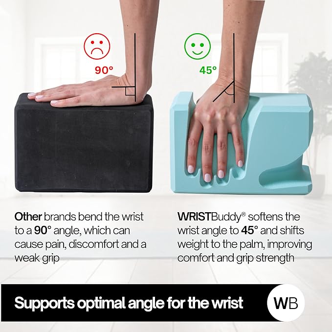 WRISTBuddy® Hand-Shaped Ergonomic Yoga Blocks for Optimal Wrist Support During Yoga, Pilates, Pushups, Planks, and Handstands - Patented Non Slip Blocks for Enhanced Stability and Comfort.