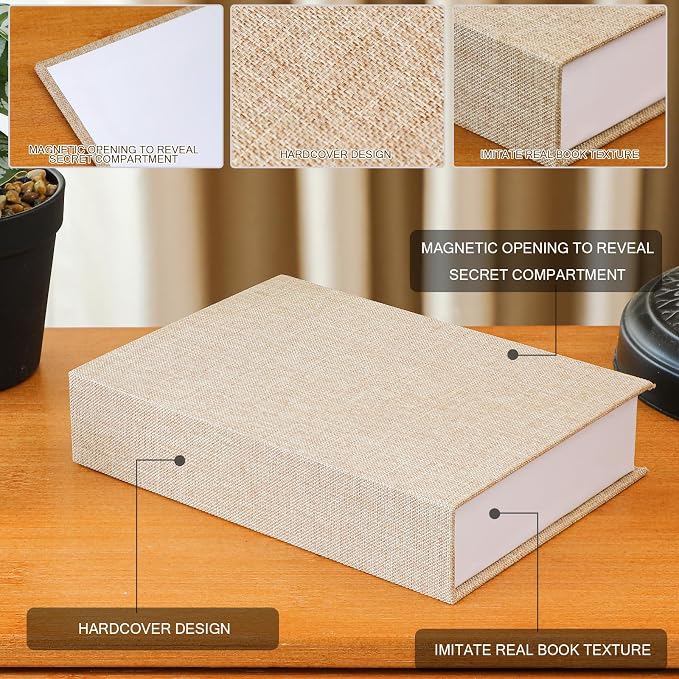 Tioncy 3 Pcs Decor Linen Faux Book Box Set Aesthetic DIY Fake Linen Book Box for Decor Storage Cafe Table Bookshelf Gift Home Keepsake(Multi Sizes,Khaki, Dark Coffee, Light Coffee)
