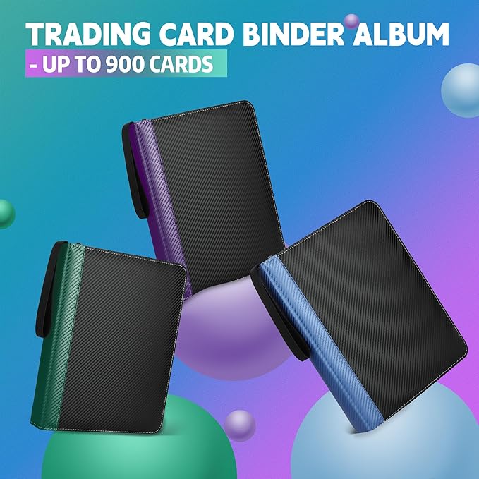 9 Pockets Trading Card Binder with Sleeves Card Organizer, 900 Double Sided Pocket PU Card Collection Binder, Baseball Binder,for Sports Card, MTG, TCG Yugioh Card (Purple)