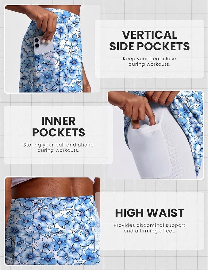 PINSPARK 19" Knee Length Skorts for Woman with Pockets UPF 50+ Golf Skirts | 4 Pockets, Built-in Shorts, High Waisted & Tummy Control, Moisture-wicking for Golf Athletic Tennis Workout Casual