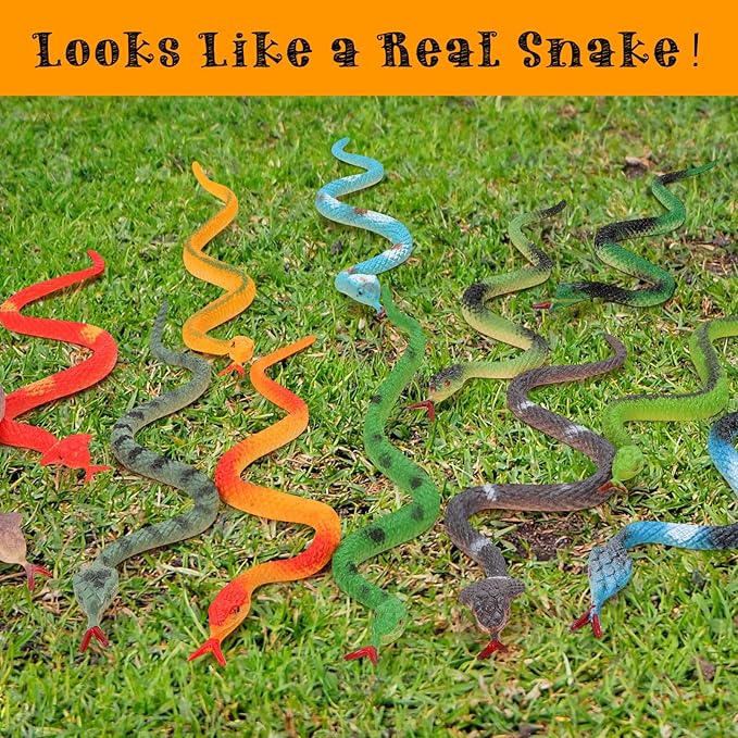 24 Pcs Realistic Rubber Snakes Colorful, Mini Plastic Snakes, Prank Snake Toys for Party, Tricking People, Kids Playing, Garden Props Decorations, 4in