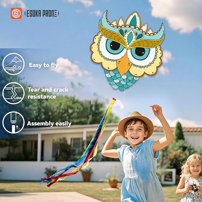 Kites for Kids & Adults,Large Kite for Beginners, Kites for Kids Ages 4-8,Outdoors Activities with Complete Handle, 328ft Kite String & Accessories (Blue Owl,Grassland,Octopus, 3)