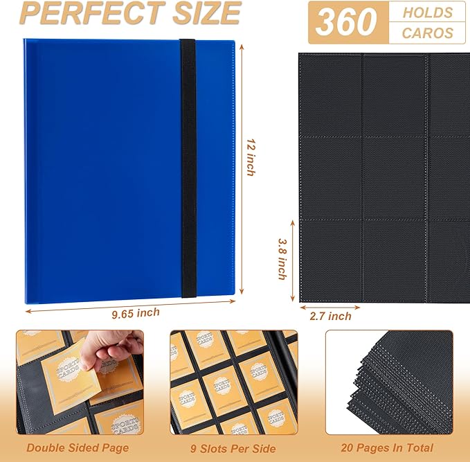 Card Binder 9 Pocket Storage 360 Card Binder,Trading Card Binder Senior and Sturdy Side-Loading Album,Intended For YuGiOh,MTG, TCG,Game Cards & Baseball Card Binde,（Blue）