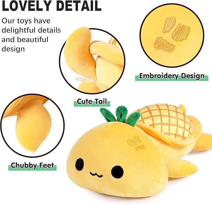 Onsoyours Turtle Plush Cute Pineapple Soft Stuffed Animal Turtle Plush Pillow, Tortoise Kawaii Pineapple Plushie Toy for Kids (Pineapple Turtle, 13")
