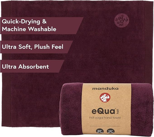 Manduka eQua Hot Hand Towel - 16" Double-Knit Microfiber Rapid Sweat Absorption Multipurpose Workout Towel 16 x 26.5 Inches