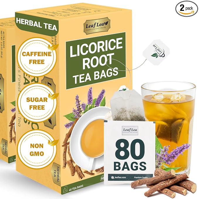 LeafLea Licorice Root Tea Bags, Caffeine-Free Liquorice Tea, 80 Count | Naturally Sweet Black Licorice Spice, 100% Pure Single Ingredient, Sugar-Free, Foil-Wrapped Freshness