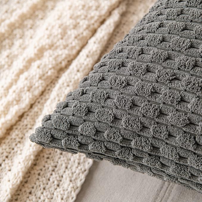 MIULEE Decorative Throw Pillow Covers 18x18 Dark Grey Textured Corduroy | Pack of 2 Striped Pillow Covers Modern Farmhouse Home Decor for Couch Bed Sofa Living Room