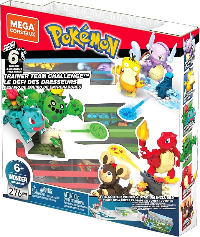 MEGA Pokémon Action Figure Building Toys Set for Kids, Trainer Team Challenge with 276 Pieces, 6 Poseable Characters and Accessories