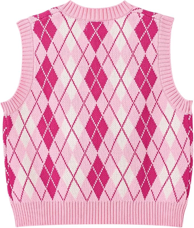 Women's Sweater Vest,Y2K Sleeveless Pattern Preppy Style Knitted Crop Tank Top for Girl