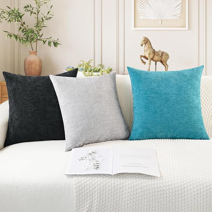CaliTime Decorative Couch Throw Pillow Covers 26 X 26 Inches Lake Blue | Pack of 2, Cozy Chenille Cushion Cases for Sofa Bed Living Room Farmhouse Home