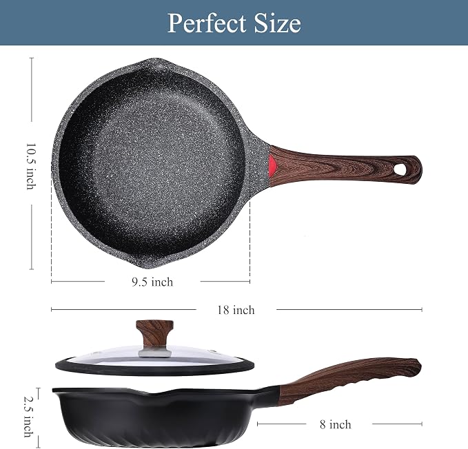 Vinchef Nonstick Deep Frying Pan Saute Pan with Lid, 10in/3Qt Skillet Pan, German 3C+ Ceramic Coating Technology, Aluminum Casting, Induction Compatible | German 3C+ ceramic nonstick, PFOA-free. Induction/gas compatible. Heat indicator handle. Lightwei...