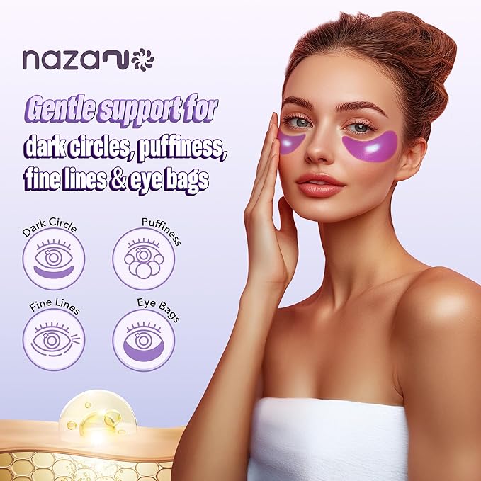 NAZANO Under Eye Patches - 60 Pack for Puffy Eyes, Dark Circles, Bags & Wrinkles with Hydrolyzed Collagen & Hyaluronic Acid - Eye Care Pads for Daily Skincare (Purple)