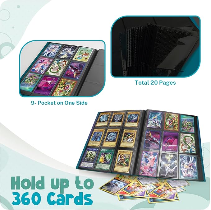 Card Binder, 9 Pocket Trading Card Album Folder,20 Pages, 360 Card Capacity Sports Card Binder, Premium Card Binders Compatible with MTG, TCG, Baseball Cards (Malachite green)