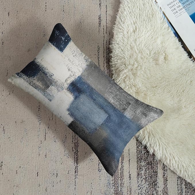 Emvency Throw Pillow Covers Set of 2, 12 x 20 Inch, Abstract Modern Blue | Gray Painting Outdoor Decorative Square Pillow Cases Couch Cushion Case for Couch Bed Sofa Living Room Home Decor
