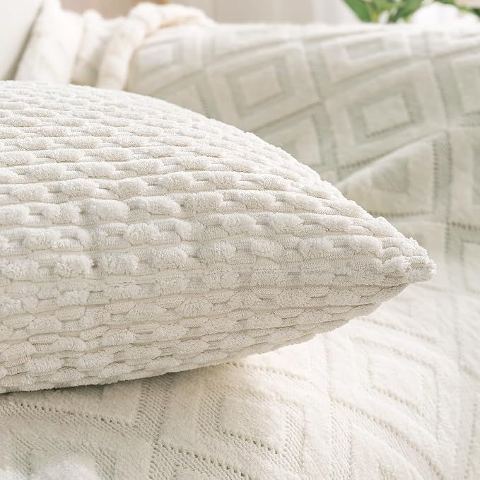 Set of 4 Cream White Decorative Throw Pillow Covers 20x20 Inch Corduroy Pillow Covers for Bed Couch Sofa Living Room Soft Square Cushion Cases