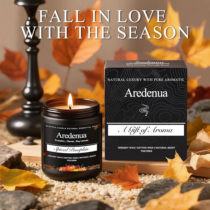 Spiced Pumpkin Candles – Fall Scented Candles with Pumpkin & Festive Spice, Autumn Candle for Home Décor, Cozy Seasonal Holiday Candle Gift for Women & Men