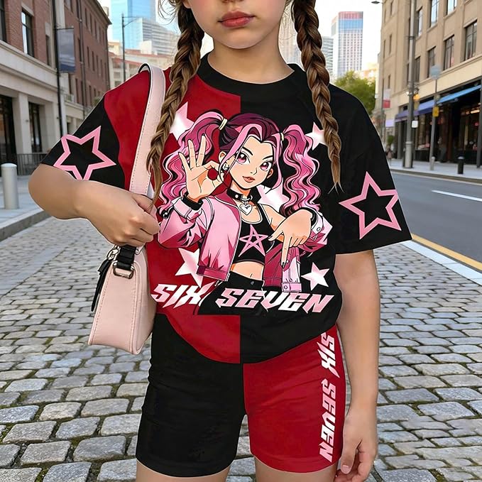 K-POP DEM0N Hunters Outfits for Girls, 2 Piece T-Shirts and Apparel Sets Birthday Gift