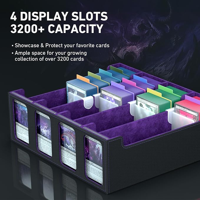 4-Row Trading Card Storage Box, Bulk Cards Case for 3200+ Mtg tcg Magic Playing Game Card Organizer, Commander Deck Box with 4 Supports & 24 Dividers & Strap