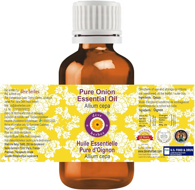 Deve Herbes Pure Onion Essential Oil (Allium cepa) Steam Distilled 30ml (1 oz)