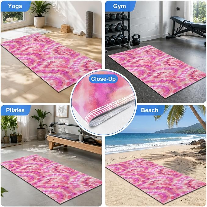 Yoga Mat Towel, Hot Yoga Non Slip with 4 Corner Pockets, 74 x 26 in | Soft Absorbent Microfiber With Four Corner Pockets, Fits Over Yoga Mats For Hot Yoga, Pilates, Gym, And Travel