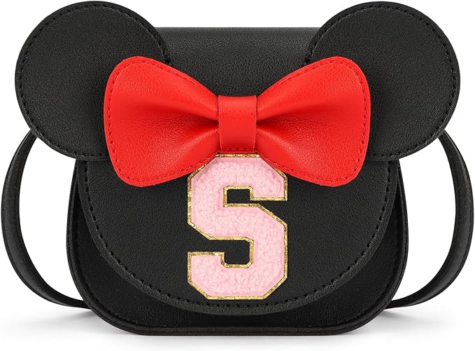 mibasies Toddler Purse Girl Gifts: Girls Birthday Gifts for 3-8 - Toys for Ages 2-4 Girls Mouse Ears Purse, Black, Letter S