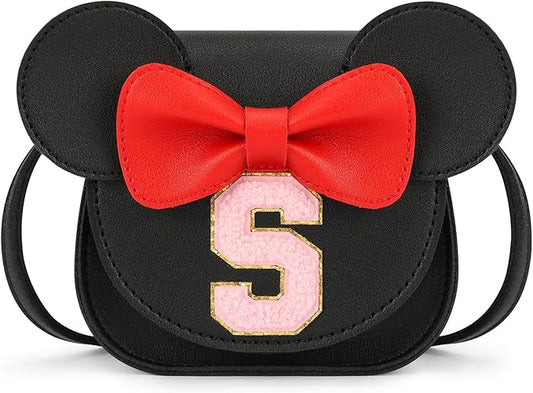 mibasies Toddler Purse Girl Gifts: Girls Birthday Gifts for 3-8 - Toys for Ages 2-4 Girls Mouse Ears Purse, Black, Letter S