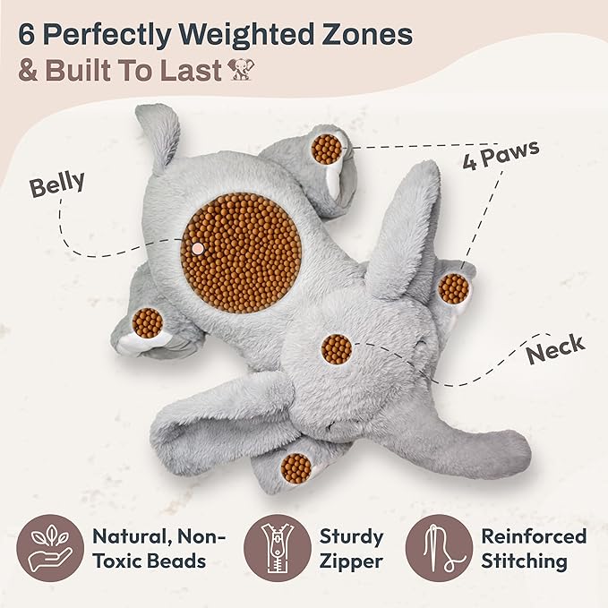 Weighted Stuffed Animals 20" | 5 lbs Elephant Plush for Calming Cozy Comfort | Large Weighted Stuffed Animal for Anxiety | Soft Microwavable & Coolable for Sensory Needs & Stress Relief