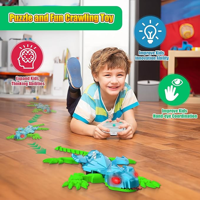 TWFRIC Wall Climbing Gecko Lizard, Robot Geckos Lizards Rechargeable Remote Control Car Toy RC Cars Toys for Kids RC Crawler for Boys & Girls Ages 6 & Up Halloween Christmas Birthday Gifts (Blue)