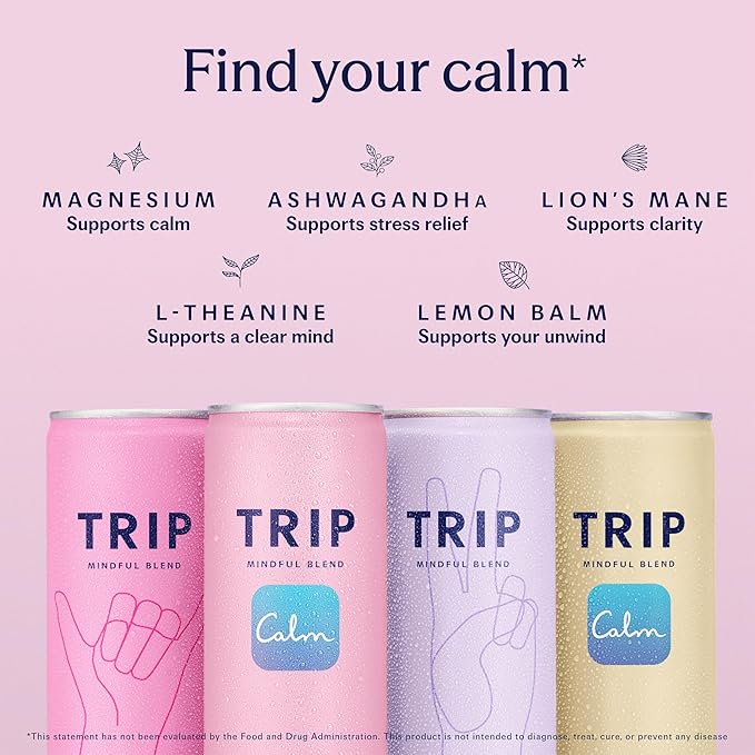 TRIP Lightly Sparkling Adaptogen Seltzer, Non-Alcoholic Mocktail with Magnesium, Ashwagandha, Lions Mane & L Theanine, No Added Sugar, Vegan, Citrus Berry Variety Pack, 12 Oz, 12Pk