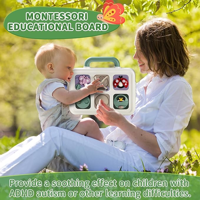 Baby Busy Board Cube, Toys for Boy Girl, Montessori Travel Toys for Toddlers, Learning Fine Motor Skills| Birthday Gifts for Infant Boys Girls (Large Garden Board)