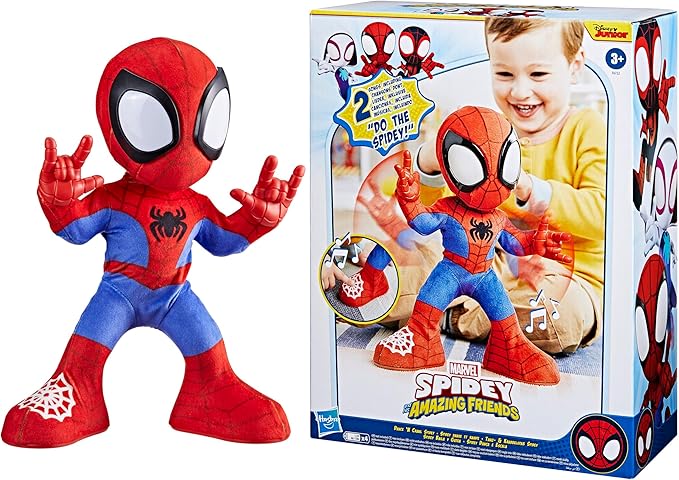 Spidey and his Amazing Friends Marvel Dance 'N Crawl Spidey, Interactive Plush Toy with 20 Phrases & Sounds, 2 Songs, Super Hero Toys for Kids 3 & Up