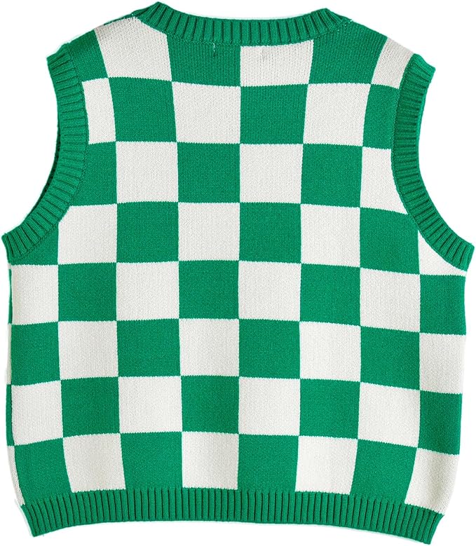 Women's Sweater Vest,Y2K Sleeveless Pattern Preppy Style Knitted Crop Tank Top for Girl