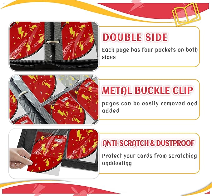 Trading Card Binder 4 Pocket,Card Binder 400 Pockets,Card Book Holder Cards with 50 Removable Sleeves,3-Ring Zip Design MTG/TCG/Sport Collectible Trading Card Albums Gifts for Boys and Girls(Red)