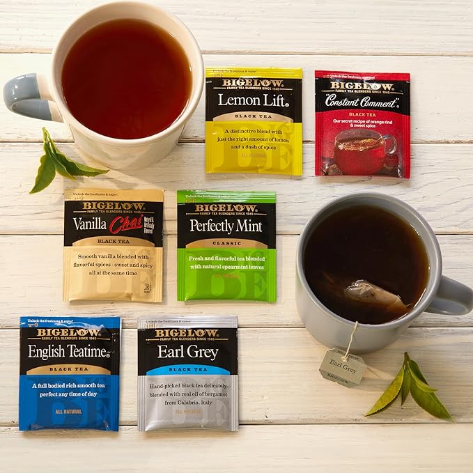Bigelow Tea Black Tea 6 Flavor Variety Pack, Caffeinated Tea with Mint, Lemon, Constant Comment, English Teatime, Earl Grey, and Vanilla Chai, 20 Count Box (Pack of 6), 120 Total Tea Bags
