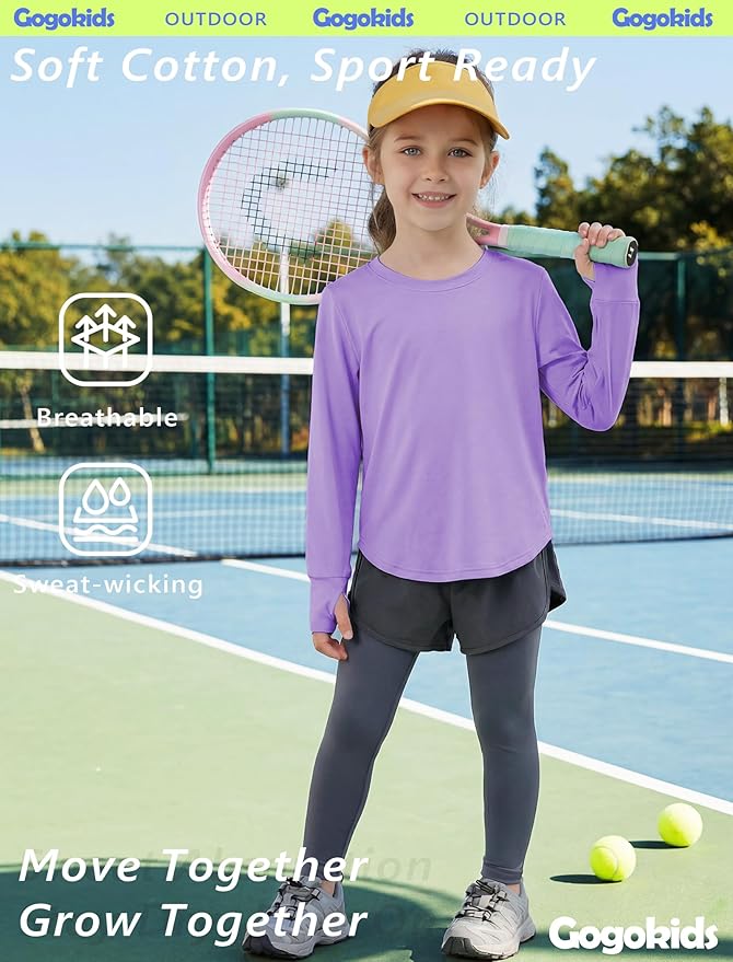 Gogokids Girls Shirts Long Sleeve Athletic Shirts Open Back Tops Active Sports Tshirts Yoga Workout Crop Tees 5-14 Years