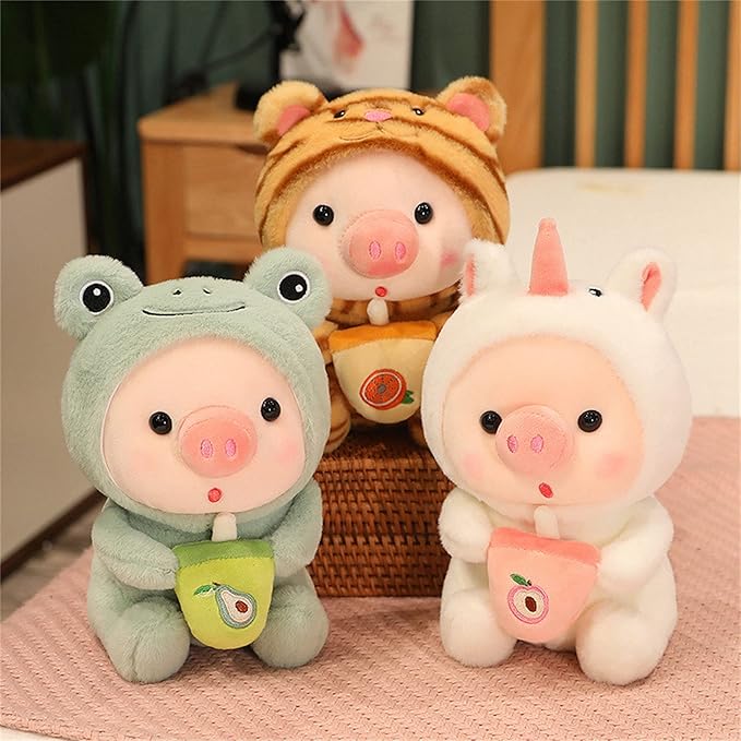Pig Plush Pillow Pig Dressed Up As Frogs Tigers Rabbits Cute Plush Toy Gifts for Boy Girl (White, 16.5 in)