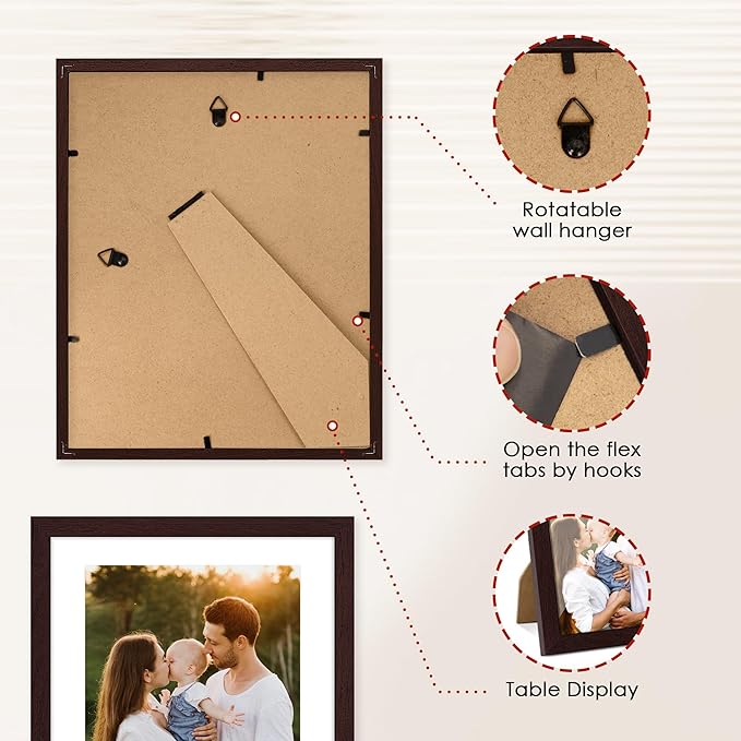 Brown 8x10 Picture Frame Set of 2, Collage for Tabletop or Wall Display