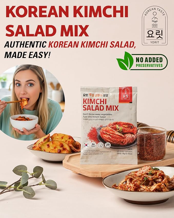 Yorit Instant Kimchi Salad Seasoning Mix, Korean Gochugaru, 4 Pack | Make Fresh Kimchi-Style Salad in Minutes; No Added MSG, Mild Gochugaru Heat; Great on Tacos, Rice, Eggs & K-BBQ