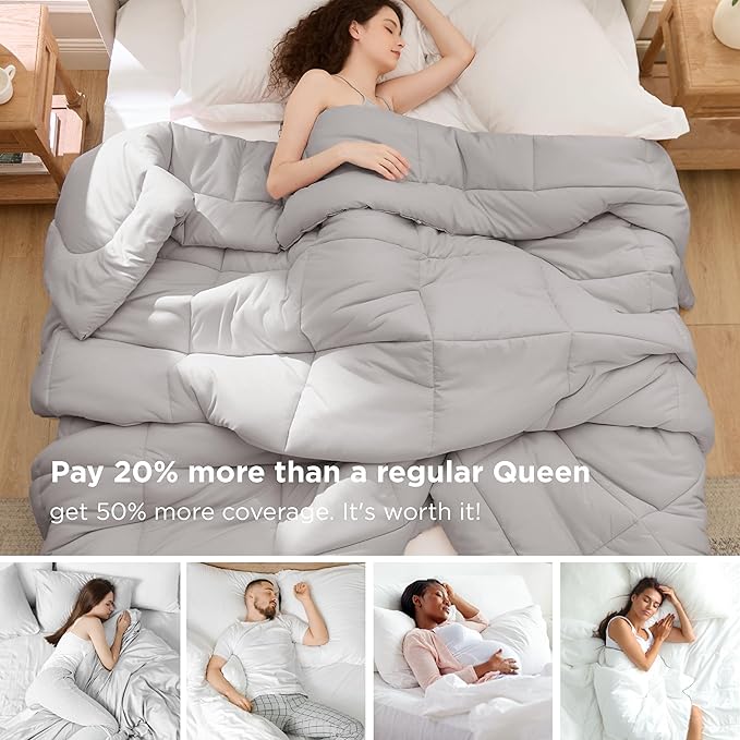Bedsure Comforter Duvet Insert - Quilted Comforters Oversize Queen, All Season Duvet, GentleSoft Down Alternative Bedding, with 8 Tabs, Gifts for Women/Men, Light Grey, Oversize Queen 98 x 98 Inches