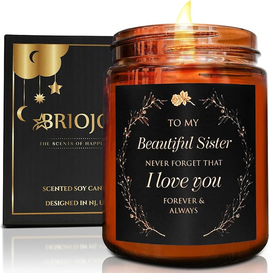 Sister Gift from Sister, Brother - I Love You Relaxing Scented Soy Candle - Soul Sister Friend Gifts for Women - Birthday Graduation Wedding Thank You Mothers Day Gift for Her Sisters in Law