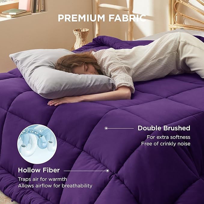 Bedsure Comforter Duvet Insert - Quilted Comforters Queen Size, All Season Duvet, GentleSoft Down Alternative Bedding Blanket, with 8 Tabs, Gifts for Women/Men, Purple, Queen 88 x 88 Inches