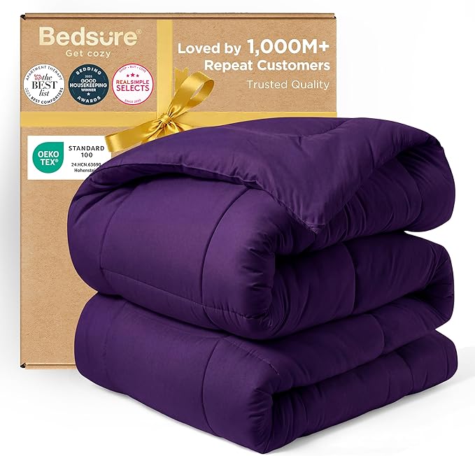 Bedsure Comforter Duvet Insert - Quilted Comforters King Size, All Season Duvet, GentleSoft Down Alternative Bedding Blanket, with 8 Tabs, Gifts for Women/Men, Purple, King 90 x 102 Inches