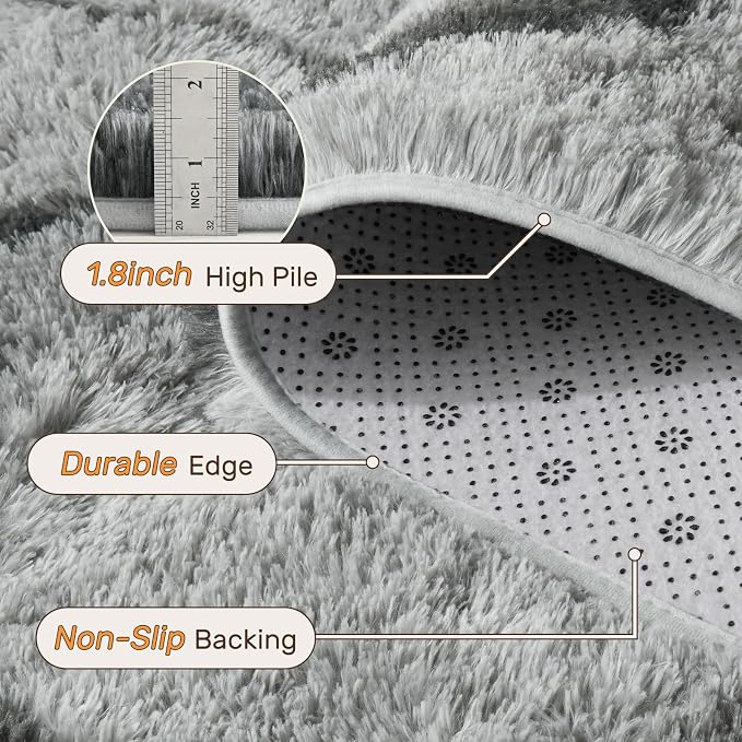 Area Rugs for Living Room 6x9Ft, Soft Fluffy Shagg Plush Bedroom Rug Non-Slip,Large Carpet for Nursery Kids Dorm Home Decor,Grey